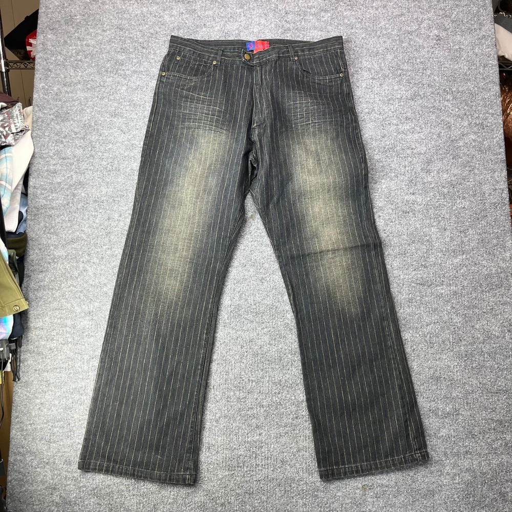 VTG Deadstock Y2K Super S Jeans Men's Denim Hickory Pinstripe Zip Fly - 36X33.5